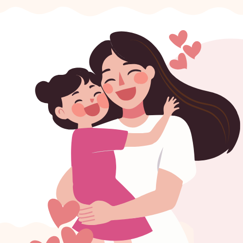 처음 엄마와 소녀가 행복하게 웃고있다